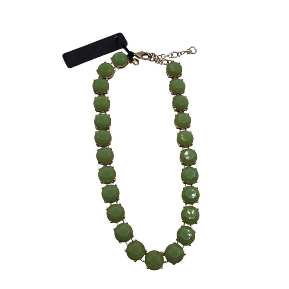 New - J. Crew 17” Long Crystal Resin Green Statement Necklace - Picture 2 of 8